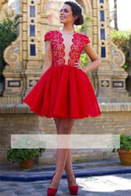 Red Homecoming Dresses A-line Cap Sleeves Tulle Lace Short Mini Elegant Cocktail Dresses 2024 - buy cheap