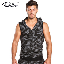Taddlee Brand Hoodies Tank Top Men Sleeveless Zip-up Vest Active Camo Casual Fitness Men's Active Hooded Cotton Tees New 2024 - buy cheap
