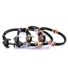 2019 Hot Sale! Black Anchor Bracelet Man Bracelet Leather Women Jewelry Micro-zircon Anchor Genuine Leather Bracelet 2024 - buy cheap