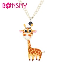 Bonsny акриловое мультяшное милое ожерелье «Жираф», кулон, цепочка, чокер, дикие Африканские животные, ювелирные изделия для женщин, девочек, подростков, детей, оптом 2024 - купить недорого