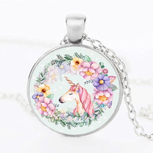 Suteyi Cute Pink Unicorn Necklace Animal Pattern Glass Cabochon Pendant Necklace For Women Handmade Jewelry Party Gifts For Kids 2024 - buy cheap
