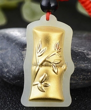 Natural White HeTian Jade + 18K Solid Gold Chinese Cute Bamboo Lucky Amulet Pendant + Free Necklace Fine Jewelry Certificate 2024 - buy cheap