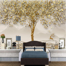 Customized 3D mural wallpaper gold leaf forest elk landscape TV background wall decoration painting 2024 - compre barato