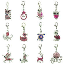 JINGLANG 12Pieces/Lot Mix Sale Lobster Clasp Charms Dangle Pink Rhinestone Animal Pendants DIY For Jewelry Making Accessories 2024 - buy cheap