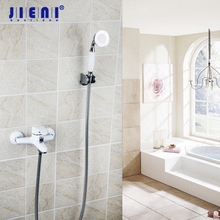 JIENI-grifo de bañera de latón macizo con pintura blanca, montado en la pared, cascada, lavabo, mango cromado, mezclador 2024 - compra barato