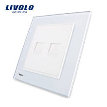 Livolo UK standard telphone and compuetr socket, 2 gang wall socket, white crystal glass panel, VL-W292TC-12. 2024 - buy cheap