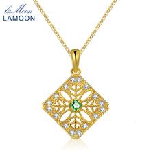 Ожерелье LAMOON для женщин, 3 мм, круглый зеленый изумруд, серебро 925 пробы, ювелирные изделия, цепочка, Кулон, Ожерелье S925 LMNI056 2024 - купить недорого