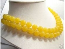 Encantador Longo de 35 polegadas 10 MM Amarelo Jade Beads Jewelry Colar Frete grátis 2024 - compre barato