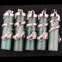 Free Shipping Beautiful jewelry 5pcs Wholesale Aventurine Column Dragon Pendant Bead MC3471 2024 - buy cheap