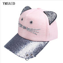 Ymsaid Rhinestone Snapback Cute Cat Ears Sequins Ring Mesh Baseball caps Womens Adjustable Gorras Planas Hip-hop Bone Casquette 2024 - buy cheap