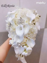 White Lily Bridal Bouquet Waterfall Pearls Jewelry Crystals Expensive Luxury Wedding Bouquet Artificial Flower Custom Made 2024 - buy cheap