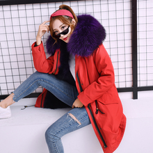 Natural Raccoon Fur Collar Park Women Winter Thicken Fashion Slim Red Shell Jacket Coat Natural Fur Coat Long Warm Jacket Female 2024 - buy cheap