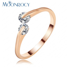 MOONROCY Free Shipping Fashion Jewelry Rose gold Color Cubic Zirconia Open Austrian Crystal Wedding Rings for Women Gift 2024 - buy cheap