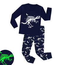 Pijama manga longa brilha no escuro para crianças, 2 peças, pijama infantil, menino, crianças, conjunto de pijama infantil com dinossauro 2024 - compre barato