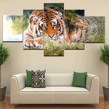 Cuadro Modular de pared para decoración del hogar, cuadro de arte, póster, imagen, 5 paneles, Animal estampado de tigre sobre lienzo, estilo moderno para sala de estar 2024 - compra barato