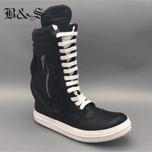 Black& Street Full Genuine Leather Punk Classical Rock Boots T show Catwalk Fashion Hip Hop side pocket High Boots 2024 - buy cheap