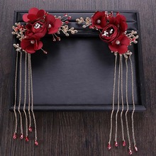 FORSEVEN Chinese Red Rose Flower Tassel Hair Pins Crystal Bridal Hairpins Headpiece Bride Wedding Hair Jewelry Accessories JL 2024 - buy cheap