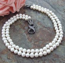 Encantador collar de perlas blancas de 10-11mm de 2 filas con cierre CZ 2024 - compra barato