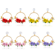 Nova Flor Moda Brincos Grande Círculo Elegante Flor Brincos Brincos Aretes Pendientes Jóias Para As Mulheres da Festa de Casamento 2024 - compre barato