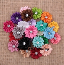 50pcs/lot 1.5" Satin Ribbon Flowers With Rhinestone Center DIY Girls Flower Headbands Hair Clip Hair Accessories FL097 2024 - buy cheap