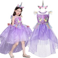 Vestido de unicórnio para meninas, fantasia de princesa, para festa de verão, sem mangas, vestido de noite, para crianças, halloween, cauda 2024 - compre barato