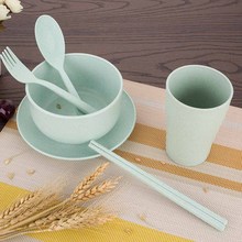 6PCS Broken-resistant Wheat Straw Bowl Spoon Set Tableware for Baby Kids Portable Cutlery Cubiertos Set 2024 - buy cheap