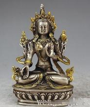 Free Shipping decoration Tibet copper silver 6"old Tibet Buddhism silver Copper White Tara Kwan-Yin Bodhisattva Buddha Statue 2024 - buy cheap