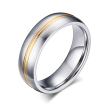 Free Engraving 6mm Two Tone Stainless Steel Metal Simple Grooved Wedding Rings with Gold Line Inlay 2024 - buy cheap