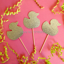 cute ducks glitter Cupcake Toppers  wedding food picks birthday bridal boy baby shower party decor cake topper 2024 - buy cheap