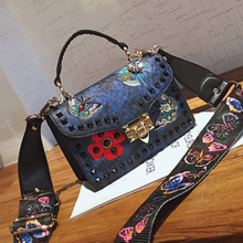 BENVICHED Ladies' pu bag 2019 fashion rivet Embroidery handbag Wide shoulder straps single shoulder bag small square bag c289 2024 - buy cheap