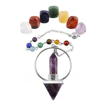 SUNYIK-7 Chakras curativas de cristal, pedrería y péndulo pirámide, Reiki, equilibrio de energía, juego de meditación 2024 - compra barato
