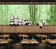 Рекламные обои ручная роспись панда бамбуковый лес фоновая стена 2024 - купить недорого