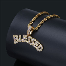 Collar con colgante con letras Iced Out BLESSED para hombre, cadena de circonita AAA, collar de 2 colores, joyería de Hip Hop de moda 2024 - compra barato