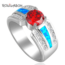 Round Orange Zirconia Inlay High Quality Blue Fire Opal silver color Stamped  Jewelry Rings USA #6#7#7.5#8#8.5#9 OR674 2024 - buy cheap