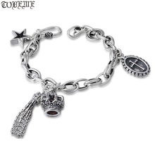 NEW 100% 925 Silver Chain Bracelet Sterling Lady Bracelet Vintage Silver Bohemia Bracelet with Tassel, Crown and Cross Charm 2024 - buy cheap