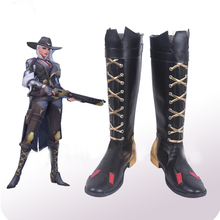 OW Ashe Black Cosplay Shoes Boots Halloween Carnival Party Costume Accessories 2024 - buy cheap