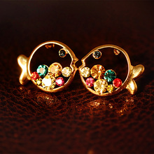 Lovely Hollow Fish Stud Earrings Gold Colorful Rhinestone Earring For Women Cubic Zirconia Crystal Fashion Jewelry Accessory 2024 - buy cheap