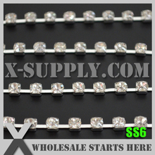 Single Row SS6 Regular Rhinestone D Cup Chain, Crystal Rhinestone in Silver Chain, X1166 2024 - buy cheap