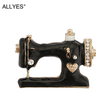 ALLYES Black Enamel Sewing Machine Brooches For Women & Men Delicate Crystal Brooch Jewelry Party Clothes Collar Pins 2024 - buy cheap