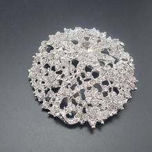 Silver Plated Large Rhinestone Clear Crystal Rould Flower Brooch for Wedding Invitation, item no.: BH7418 2024 - купить недорого