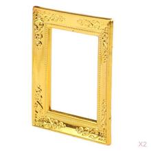 2Pieces 1/12 Scale Gold Photo Frame Rahmen Dollhouse Miniature Rooms Wall Decor 2024 - buy cheap