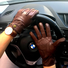 Men's Fall and Winter Genuine Leather Gloves New Fashion Brand Black Warm Driving Unlined Gloves Goatskin Mittens Free Shipping 2024 - buy cheap