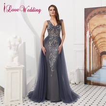 iLoveWedding Robe De Soiree Sexy V Neck Delicate Beaded Formal Dress Open Back Luxury Gray Evening Gown In Stock 2024 - buy cheap