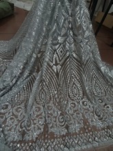 Лидер продаж, французская сетчатая кружевная ткань с блестками, приклеенная блестящая ткань для вечернего платья 2024 - купить недорого