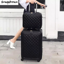 GraspDream Fashion spinner leather retro trolley suitcase 16/20/24 inch women men travel suitcase bag hand rolling luggage set 2024 - compre barato