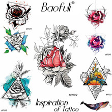 Baofuli скетч треугольная Роза акварель геометрический КИТ временная татуировка наклейка водостойкая искусственная Татуировка сексуальный женский макияж цветок 2024 - купить недорого