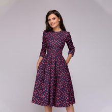 Women Vintage Printing Party Dress 2019 Elegent A-Line Dress O-Neck Three Quarter Sleeve Knee-Length Women Dress Vestidos 2024 - buy cheap