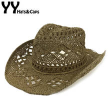 Handmade Straw Sunhat Men Western Cowboy Summer Beach Cap Women Solid Hollow Straw Jazz Hats Sombrero de paja Hombres YY17167 2024 - buy cheap