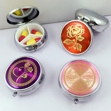 Random Metal Round Flower Print Folding Pill Case Medicine Organizer Box Travel Makeup Storage Container 2024 - buy cheap