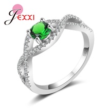 Moda Verde CZ boda anillos de mujer al por mayor de Plata de Ley 925 anillo de dedo de plata cúbica clara de cristal de Zircon Bijoux 2024 - compra barato
